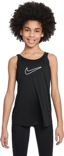 Nike G Dri Fit One Tank HBR Padel og tennissinglet jente Svart/Vit S