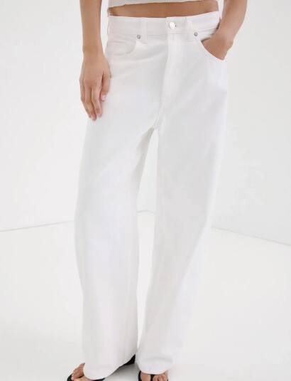 Mango Mid Rise Balloon Jeans   White   38