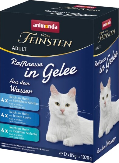 Animonda Vom Feinsten Våtfôr Adult Raffinesse I Gelé Blandet Pakke Sorter Fra Vannet 3 Varianter 12 X 85 G