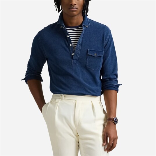 Indigo-Dyed Mesh Polo Shirt Dark Indigo
