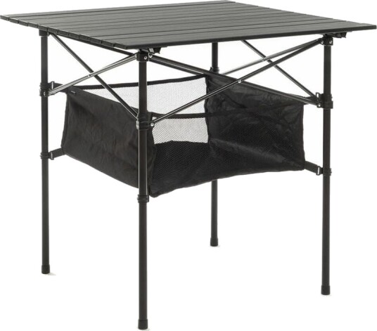 Sammenleggbart campingbord med oppbevaringskurv og bag