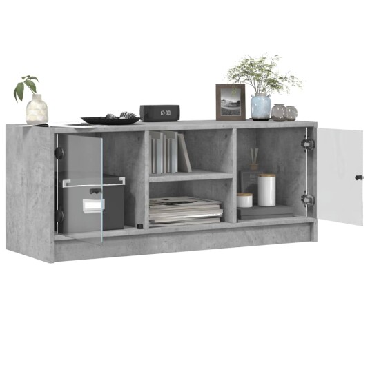 vidaXL Sideskap med glassdører betonggrå 102x37x42 cm 8721012213241