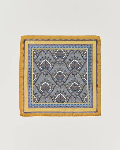Eton Silk Paisley Print Pocket Square Yellow