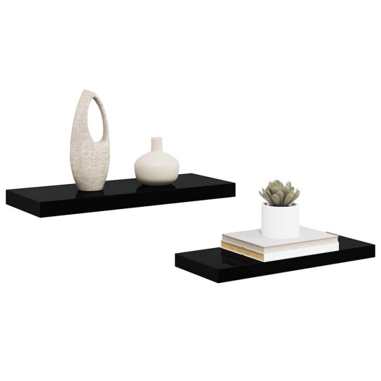 vidaXL Flytende vegghyller 2 stk h?yglans svart 60x23,5x3,8 cm MDF
