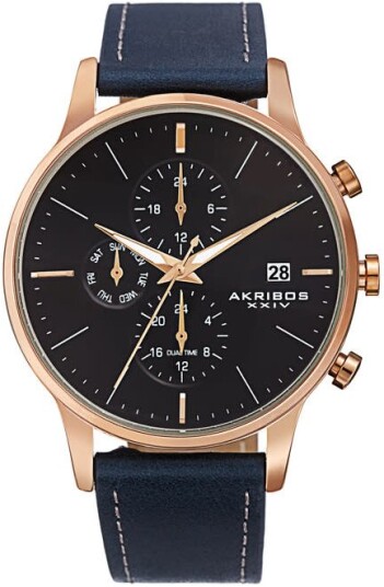 Akribos XXIV Herreklokke AK1105RGBU S Multi Function Sort/Lær Ø41 mm
