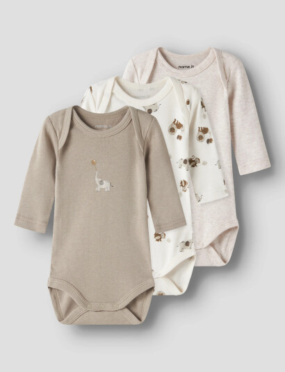 Name It 3-pk Langermet Baby Body med Dyremotiv, Cream, Str. 86 Name It 3-pk Langermet Baby Body med Dyremotiv, Cream, Str. 86