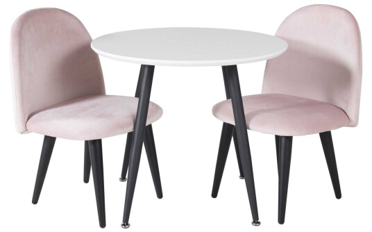 Venture Design Plaza & Velvet spisegruppe Hvit/rosa 2 st stoler & bord 60 cm
