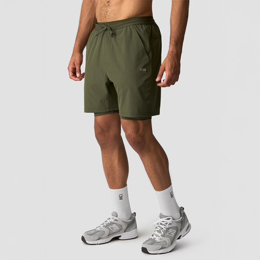 Icaniwill Workout 2 i 1 Shorts Grønn Mörkbrun Small