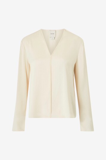 Calvin Klein - Bluse Hammered Satin V Neck LS Blouse - Beige