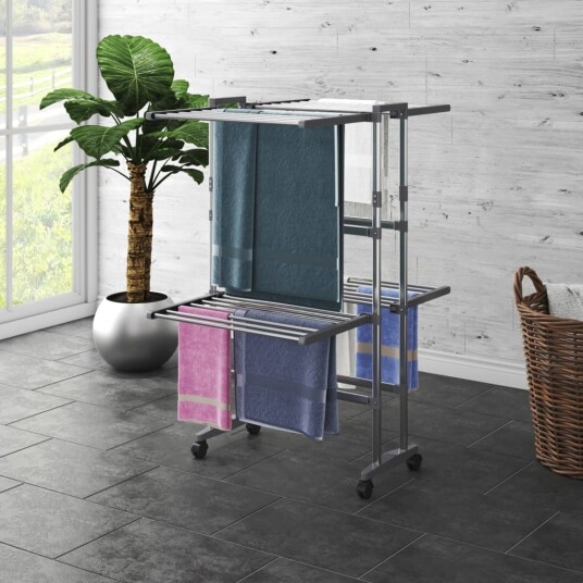 vidaXL Tørkestativ med hjul 2 etasjer sølv 60x70x106 cm vidaXL Tørkestativ med hjul 2 etasjer sølv 60x70x106 cm