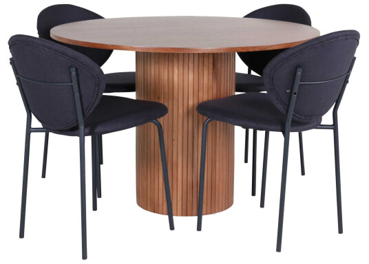 Venture Design Bianca & Vault spisegruppe Svart/valnøtt 4 stoler & bord 110 cm