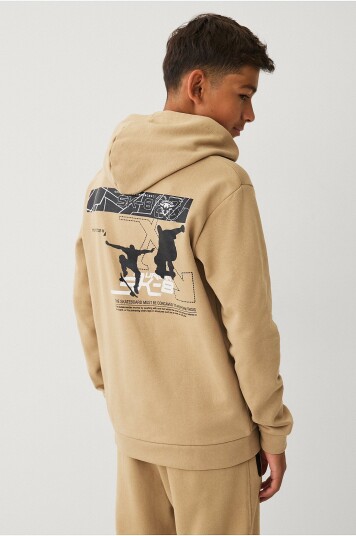 Ellos Collection Genser med hette og trykk Beige