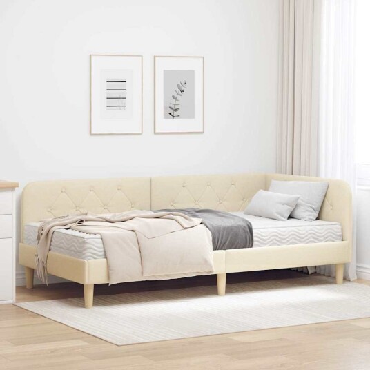 Hjørnesengramme Krem 100 x 200 cm stoff