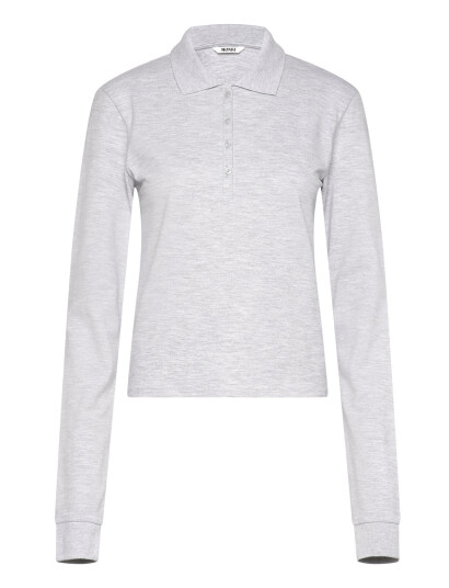 Monki Long-Sleeved Polo Top - Grey - XS