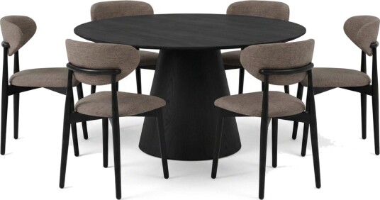 Siena spisegruppe rund 150 cm svart med 6 Molly spisestoler Svart