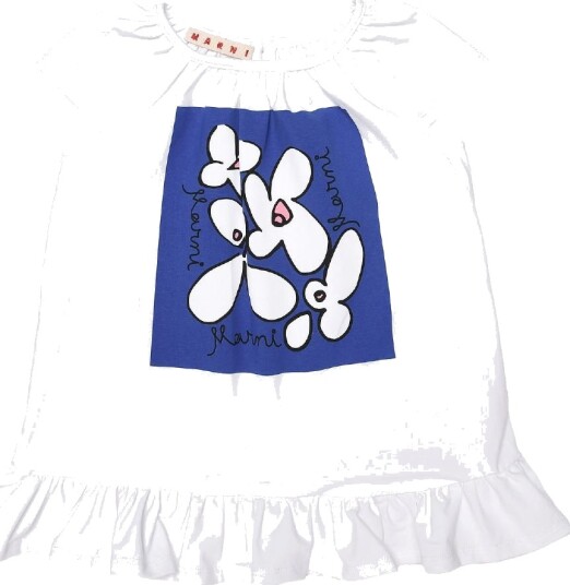 Marni Kjole Hvit/Blå m. Blomster Marni 74 Kjole