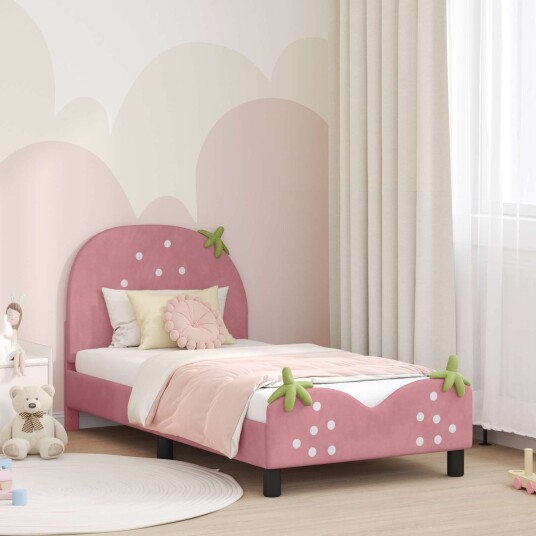 vidaXL Barneseng med hodegavl med hodegjerde Rosa 80 x 160 cm Fløyel