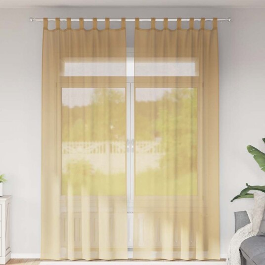 Voile gardiner med stanglommer 2 stk sand 8721158552365