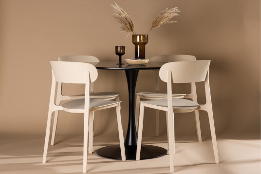 Venture Home Glade Spisegruppe 100 cm Rund med 4 Åstol Stoler Beige