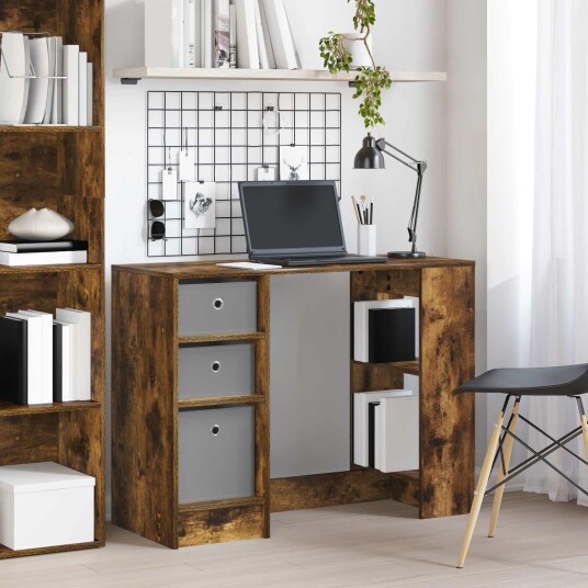 vidaXL Skrivebord med skuff Røkt eik 100 x 40 x 75 cm Konstruert tre
