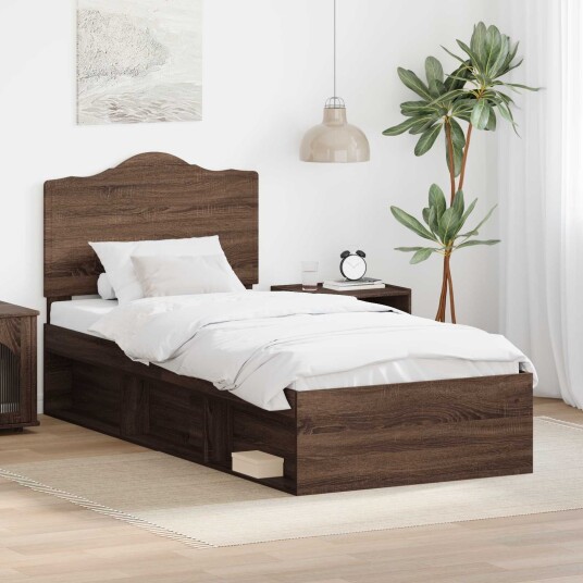  Sengestamme med hodegjerde Brun Eik 90 x 190 cm Massiv furu