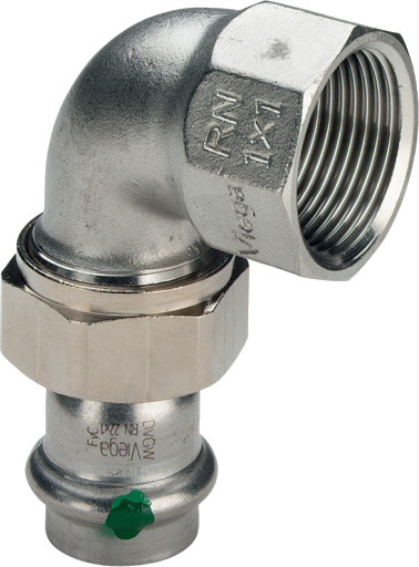 5 stk 18 mm x 1/2" Sanpress Inox overgangskobling 90° 5 stk 18 mm x 1/2" Sanpress Inox overgangskobling 90°