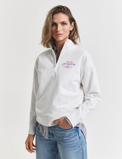 GANT Graphic Half Zip Sweat - White - XL/XXL GANT Graphic Half Zip Sweat - White - XL/XXL