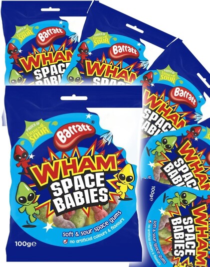 12 stk Barratt Wham Space Babies Kjempesurt Skumgodteri med Fruktsmaker Hel Eske 1,2 kg 12 stk Barratt Wham Space Babies Kjempesurt Skumgodteri med Fruktsmaker Hel Eske 1,2 kg