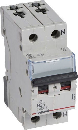 Legrand 5 stk TX³ MCB automatsikring B25 1P+null 2M 6/6kA