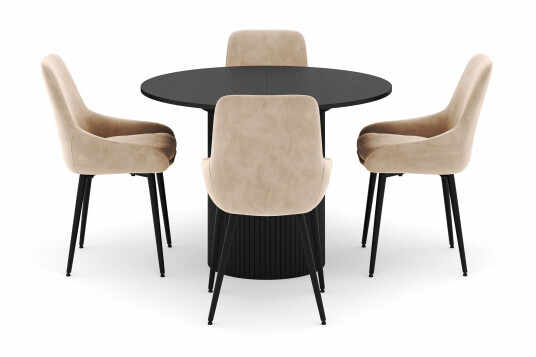 Scandinavian Choice Kopparbo Rund Spisegruppe 106 156cm med 4 Alsarp Spisestoler Svart