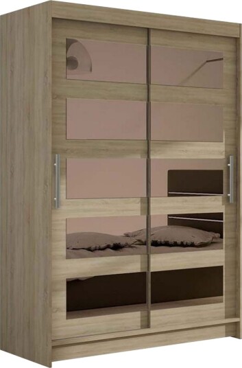Estella Garderobe 120 cm Skyvedører Delt Speil - Eik