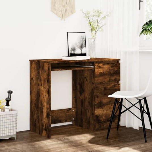 vidaXL Skrivebord røkt eik 90x45x76 cm konstruert tre