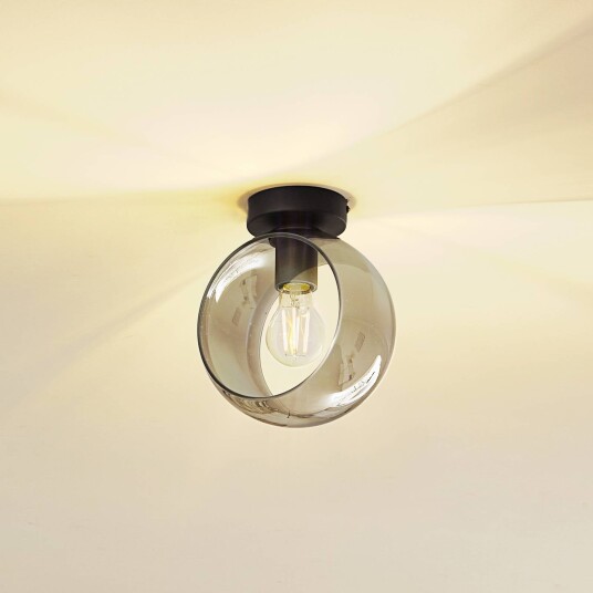 Lindby Roton taklampe grå/svart glass Ø 20 cm
