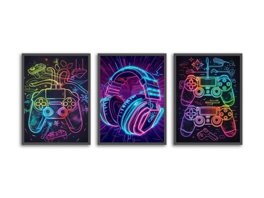 Plakat Gaming Neon Art / Sett av 3 Plakat Gaming Neon Art / Sett av 3