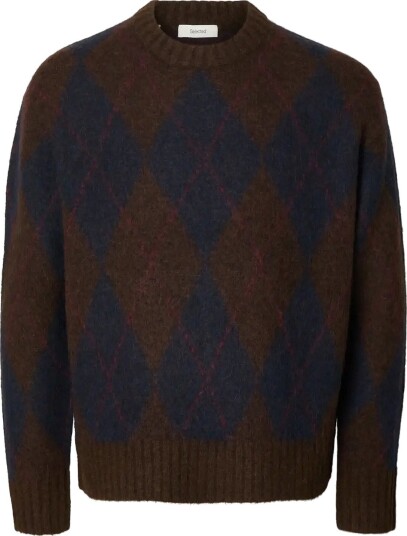 Selected Slmrai Ls Knit Argyle Crew Neck DELICIOSO L