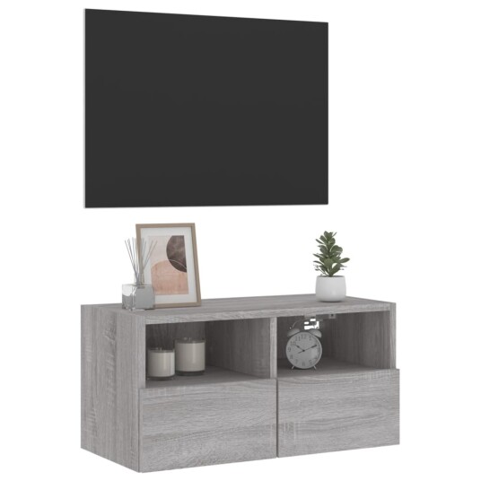 vidaXL Vegghengt TV-benk grå sonoma 60x30x30 cm konstruert tre 8721012254480 vidaXL Vegghengt TV-benk grå sonoma 60x30x30 cm konstruert tre 8721012254480