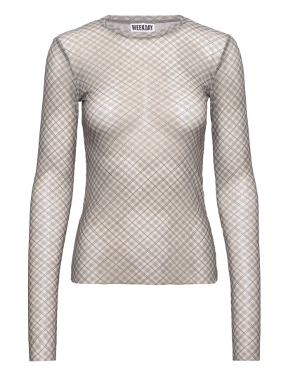 Weekday Mesh Print Long Sleeve Top - Beige - XS