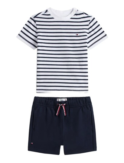 Tommy Hilfiger Essential Stripe Tee + Short Set Navy 74