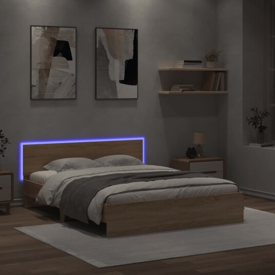  Sengeramme med hodegavl og LED sonoma eik 160x200 cm 8721012248144