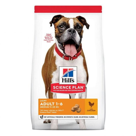 Hill's Science Plan Voksenhund Medium Light Kylling 14 kg - Tørrfôr for Vektkontroll