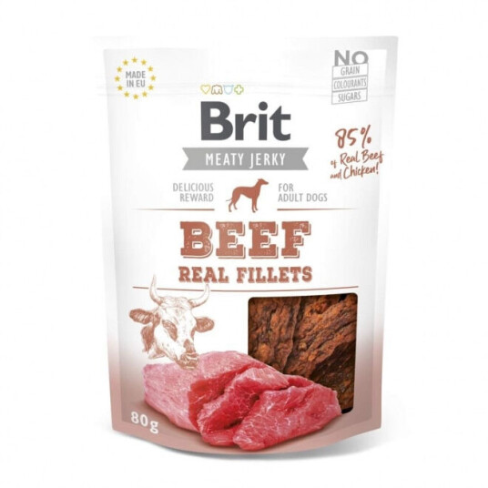 Brit Care Hundefôr Meaty Jerky Oksekjøtt Tilleggsfôr 80 g