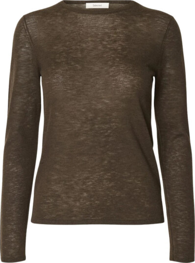 Selected Slwvendy Ls Knit Wool O Neck Noos   Brown   M