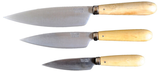 Pallarés Tradisjonelle Kjøkkenkniver 3 stk, etui av stoff, 9, 13, 16 cm