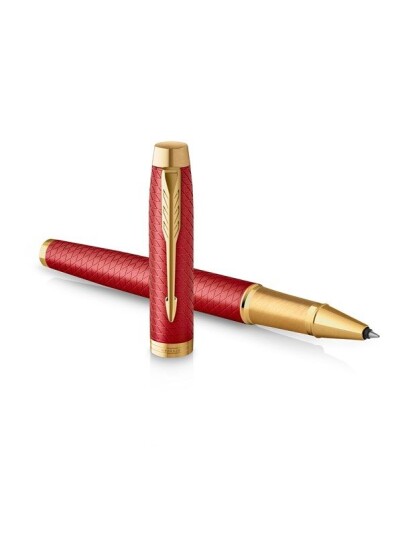 Parker IM Rollerball Pen  Premium Rød Lacquer with Gull Trim  Fine Point with Svart Ink Refill  Gift Box