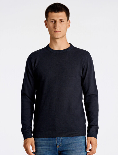Lindbergh 100% Recycle Knit Round Neck - Blue - XXL