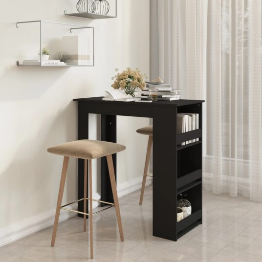 vidaXL Barbord med oppbevaringsstativ svart 102x50x103,5 cm sponplate