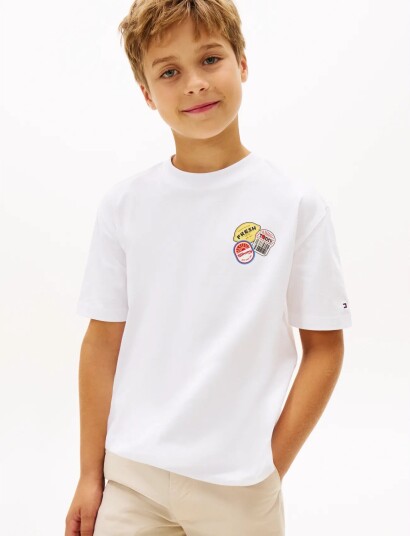Tommy Hilfiger Sticker Print Graphic T Shirt White 176
