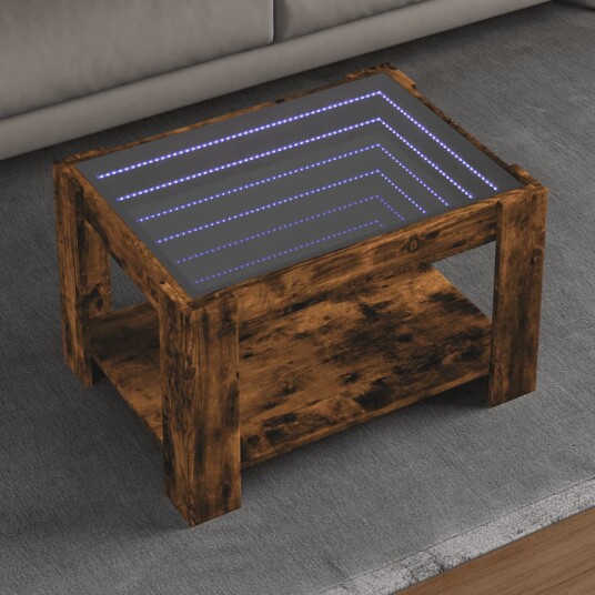 Salongbord med LED røkt eik 73x53x45 cm konstruert tre 847550