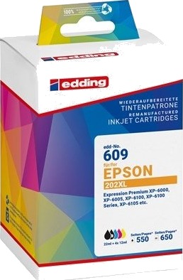 Edding Edd-609, Svart, Cyan, Fiolblå, Gult, 22 Ml, 12 Ml, 5 Stykker, 550 Sider, Multipakke