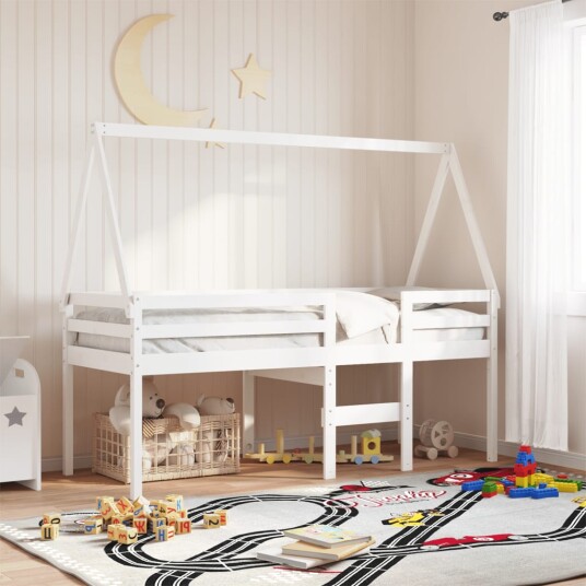  Høyseng med tak hvit 90x200 cm heltre furu 8721102669910